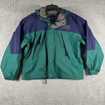 Eddie Bauer Ebtek Goretex Jacket Coat Hooded Mens Medium Green Blue Full Zip - Image 1 of 4
