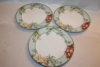 Juego de 3 platos de cena de porcelana WAVERLY verde menta floral Fawn Hill 10-1/4" Foto 1 de 4
