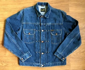 Wrangler Vintage 1970s 11MJ Dot Double Pleated Early Style Denim Jean Jacket XL - Picture 1 of 24