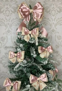 Rose Gold Snowflakes Christmas Tree 5" Tie on bows/ 9" Tree Top Bow - Picture 1 of 10