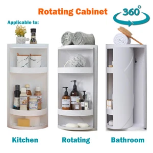 360 Degree Rotating Kitchen Bathroom Shelf Corner Storage Rack Cabinet - Picture 1 of 10