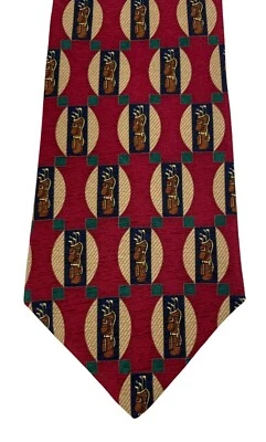 Gravata masculina tema bolsa de golfe Nicklaus vermelha e verde 100% seda - Imagem 1 de 4