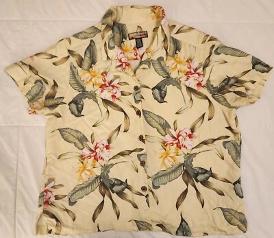Havana Jack's Cafe Women's PXLHawaiian Shirt-Yellow w/Hibiscus & Fronds - Image 1 of 4