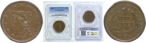 1841 Large Cent PCGS AU-55 Cover