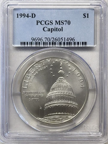 1994-D PCGS MS70 CAPITOL COMMEMORATIVE SILVER DOLLAR Cover