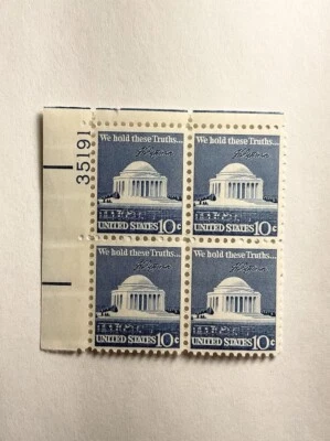 Scott #1510 10c Jefferson Memorial Plate Block Of Four, U.S. Postage Stamps - Image 1 of 4