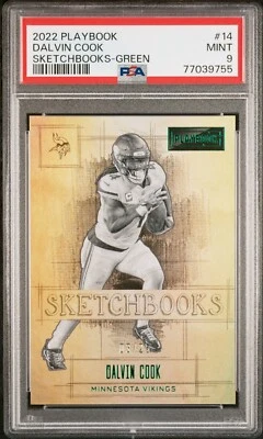 2022 Panini Playbook Sketchbooks 14 Dalvin Cook Green /25 PSA 9 MINT - Image 1 of 2