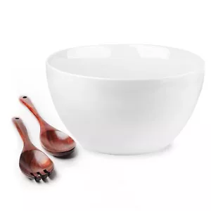 Salad Serving Bowls 5 Quarts Porcelain White Serving Bowl Extra Large Mixing Bow - Picture 1 of 6
