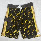 Kirra Board Shorts Mens 32 Brown Yellow Circles Pocket Beach Swim Trunks