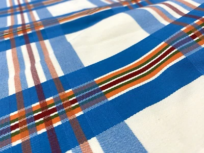 Blue Orange Cream Large Plaid Cotton Decor Fabric BTY #12 - Image 1 of 4