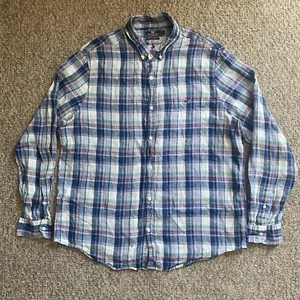 Vineyard Vines Shirt Mens XL Linen Blue Plaid Slim Fit Tucker Button Up L/S - Picture 1 of 10