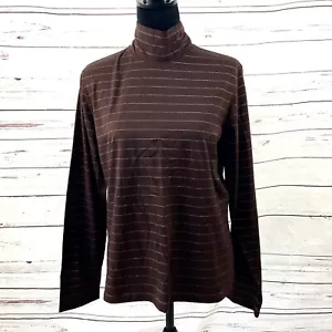 Talbots Top Women’s XL Brown/Gold Stripes Long Sleeve Tee Turtleneck Vintage - Picture 1 of 12