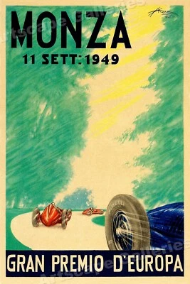 Póster de carreras estilo vintage del Gran Premio de Europa Monza 1949 - 16x24 Foto 1 de 3