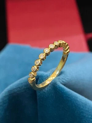 0,26 Cts Rond Brillante Couper Diamants Fiançailles Empilage Bague En 750 18K Or - Photo 1/4