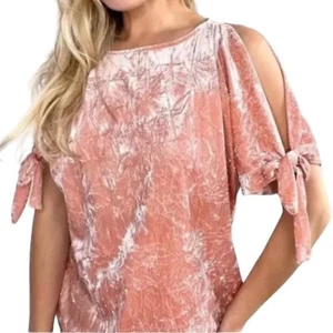 Maeve Anthropologie Crushed Velvet Cold Shoulder Tie Short Sleeve Pink Size XS - Picture 1 of 11