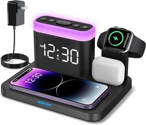 Wireless Charging Station Alarm Clock with 7 Multiple Colors Light - 5 in 1 W... - Picture 1 of 7