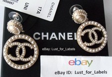 Chanel Pearl Hoop Fashion Earrings For Ebay Chanel Pearl Cc Hoop Dangle Earrings Gold Drop Disc Pierced Studs 100 Authentic
