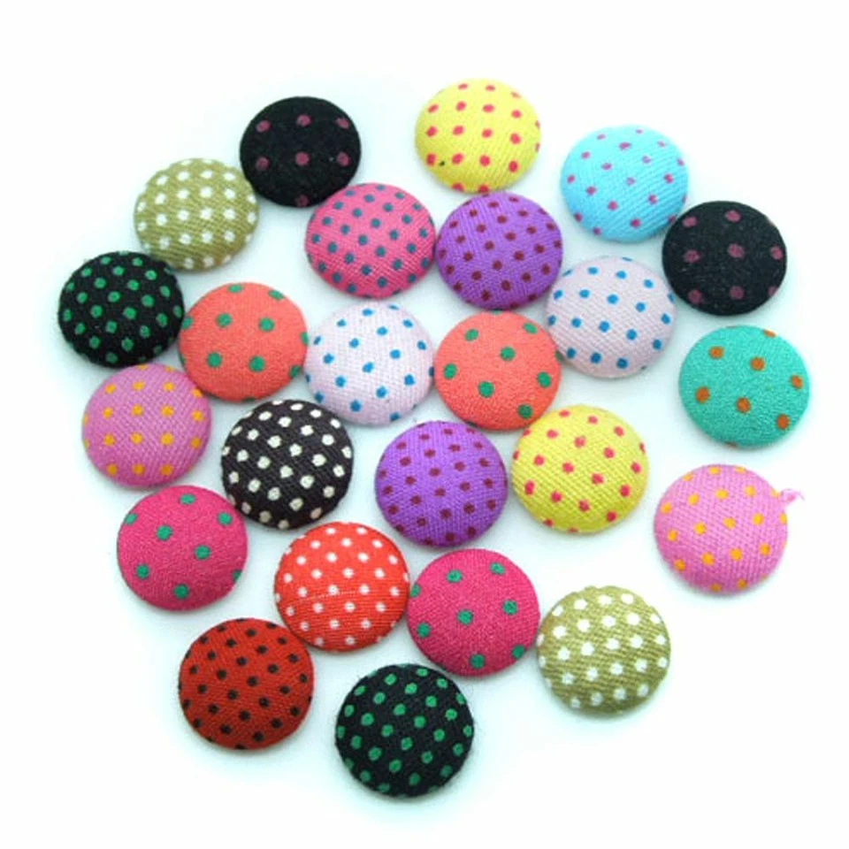 1pack Polka-dot Fabric Chunky Buttons Dotted Flatback Covered Button Sewing Craf - Image 1 of 4