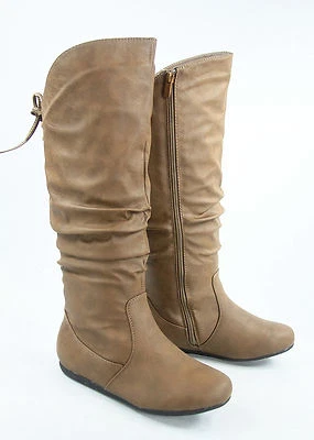 Womens Flat Wedge Round Toe Zipper Lace Mid-Calf Knee High Boot Shoes Size 5 -10 - Image 1 of 3