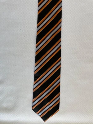 Галстук Croft & Barrow в полоску черный оранжевый синий ручной работы из полиэстера для осени - Изображение 1 из 3
