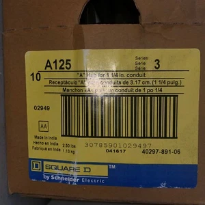 SQUARE D A125 "A" HUB FOR 1- 1/4 CONDUIT NEW PACKAGE SOLD PER EACH READY TO SHIP - Picture 1 of 1