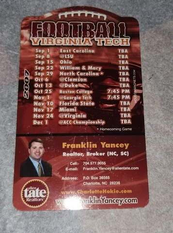 VIRGINIA TECH HOKIES refrigerator magnet football schedule 2007 Cover