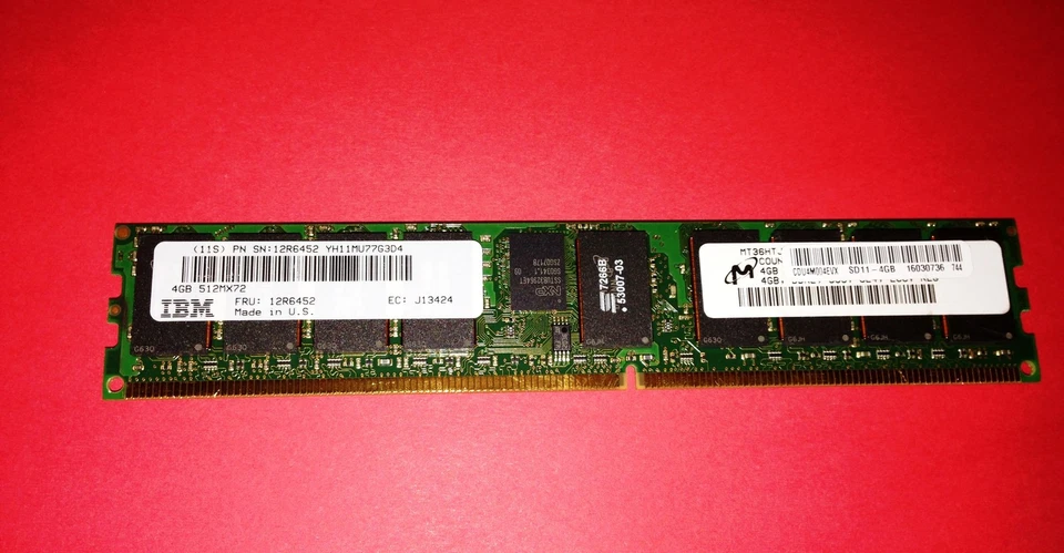 Genuine IBM Micron 12R6452 4GB DDR2 533 MHz CL4 ECC REG PC-4200 512MX72 Memory - Image 1 of 1