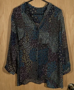 Christopher & Banks Women’s XL Sheer Button Up Boho Artsy FairyGrunge Festival - Picture 1 of 7