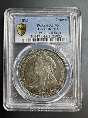 GREAT BRITAIN 1895 QUEEN VICTORIA SILVER COIN 1 CROWN PCGS XF45 LVII RARE - Image 1 of 2