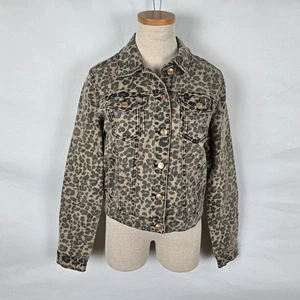 STS Blue Denim Jacket Women's XS Tan Leopard Print Button Up Nordstrom - Picture 1 of 16