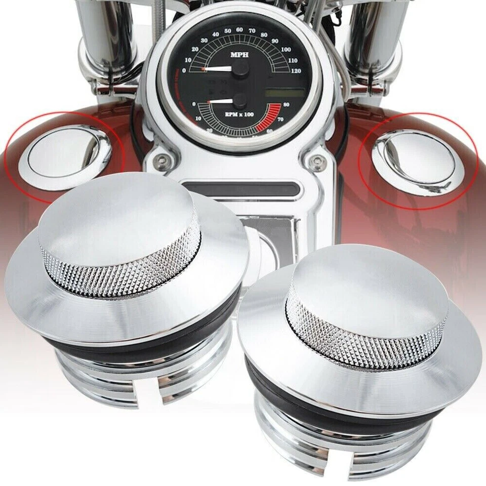 Tampa de gasolina cromada esquerda e direita montagem embutida pop-up tanque de combustível ventilado para Harley Touring - Imagem 1 de 4