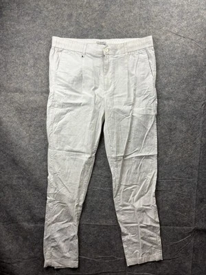 Ike Behar Pants Mens L Ivory Cotton/Linen Lightweight Tapered Pleated Travel - Image 1 of 4