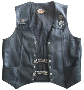 Harley Davidson Motorrad Herren Schwarz Leder Gr. Medium Ärmellose Weste - Bild 1 von 11