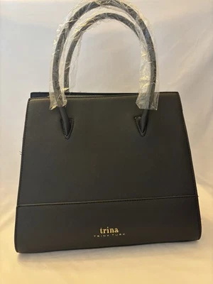 Trina皮革手提包带双手柄黑色 — 第 1/4 张图片
