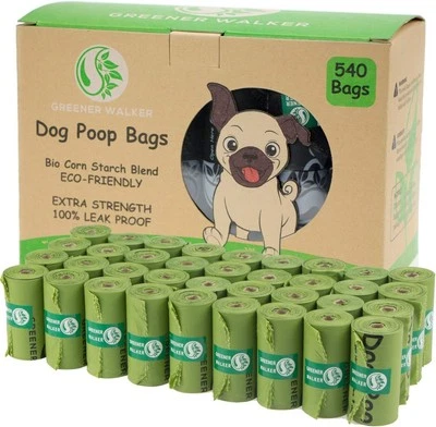 GREENER WALKER Poo Bags for Dog Waste 540 Extra Thick Strong 100% Leak Proof