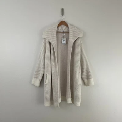 Barefoot Dreams Cozy Chic 角色条纹开衫奶油色/石头女式 XL 码 — 第 1/4 张图片