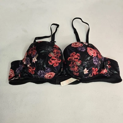 Cacique Women Bra 38B Black Floral Boost Balconette Underwire Convertible - Image 1 of 4