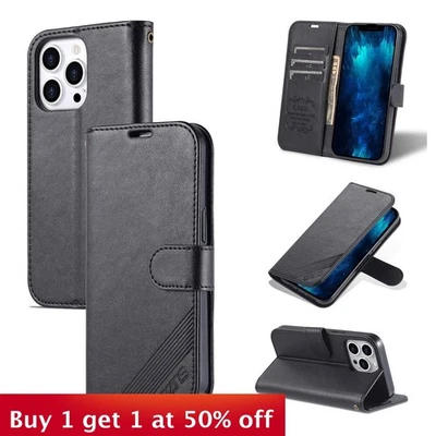 For iPhone 17 Air 17 16 Pro Max 15 14 13 12 7 11 XR XS Phone Case wallet Leather - Image 1 of 4