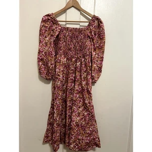 J CREW Gr. M gesmoktes Midikleid Puffärmel Blumenmuster Cottagecore Bauer - Bild 1 von 5