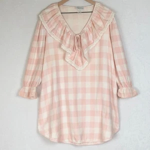 Vintage Willow Creek rosa & weiß kariert Rüschen Flanell Nachthemd Gr. S Nachtwäsche USA - Bild 1 von 6