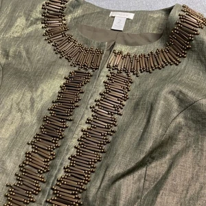 Chicos Gold Metallic Linen Beaded Jacket Blazer Size 2 Career Party - Picture 1 of 7