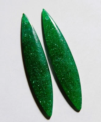 27.95 Cts Natural Green Aventurine Drilled Cabochon Match Pair 50X10MM 36 - Image 1 of 3