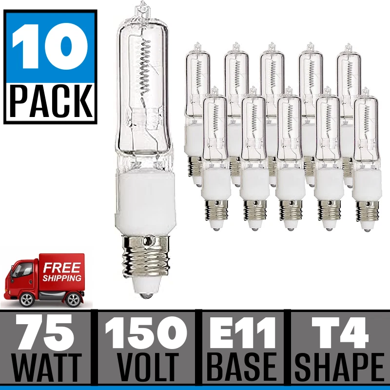 10pk 75 Watt T4 Clear 1250L Mini Candelabra Base 120 Volt 75JD/E11 Bulb - Image 1 of 4