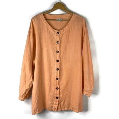 Top túnica con botones Kiko para mujer talla 3X aberturas laterales cuello redondo manga larga lino Foto 1 de 4