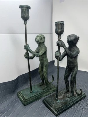 Par de candelabros antorcha mono bronce MAITLAND SMITH candelabros etiquetados Foto 1 de 4