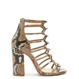 Schutz Julianna Block Heel Sandal 9.5 Snakeskin Embossed Leather Gladiator NEW - Picture 1 of 11