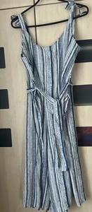Unbranded Made in Italy Blue Stripe Wide Crop Leg Jumpsuit One Size up to 14 VGC - Picture 1 of 7