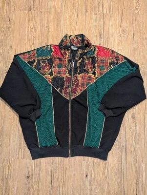 Chaqueta Bomber Pista Vintage HILOS PLATEADOS Años 80 90 Colorido Patrón Mujer XL Foto 1 de 4