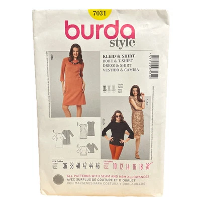 NEW Burda Sewing Pattern 7031 Misses Dress & T-Shirt Size 10-20 - Image 1 of 2