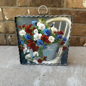 The Round Top Collection Mini Red White Blue Floral Charm 6x6x1 Summertime Decor - Picture 1 of 4